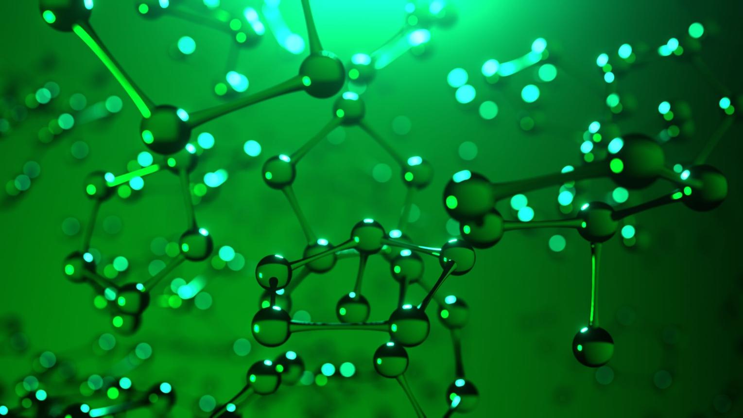 Abstract molecular network illustration in green light